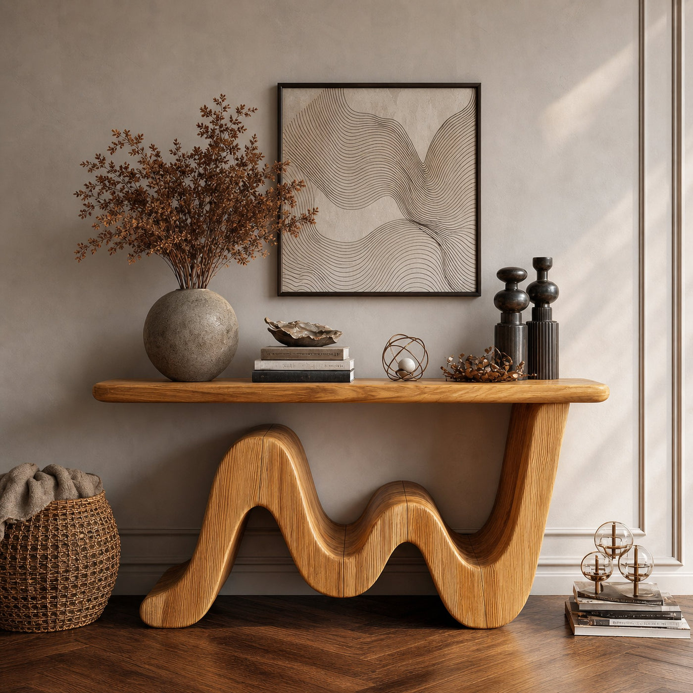 Wave Console Table Solid Wood Soft Curved Shape Living Room And Entryway