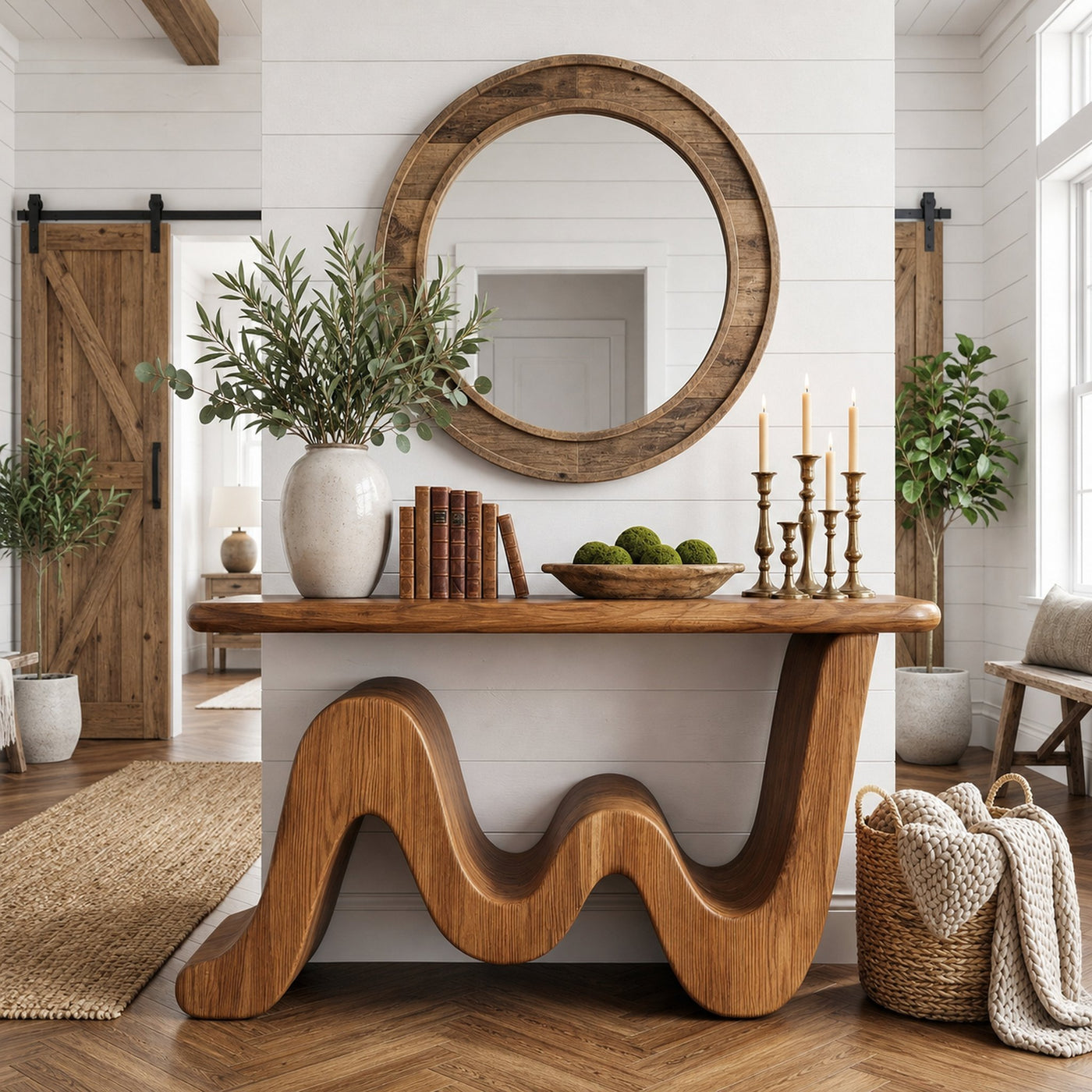 Wave Console Table Solid Wood Soft Curved Shape Living Room And Entryway - product view 6