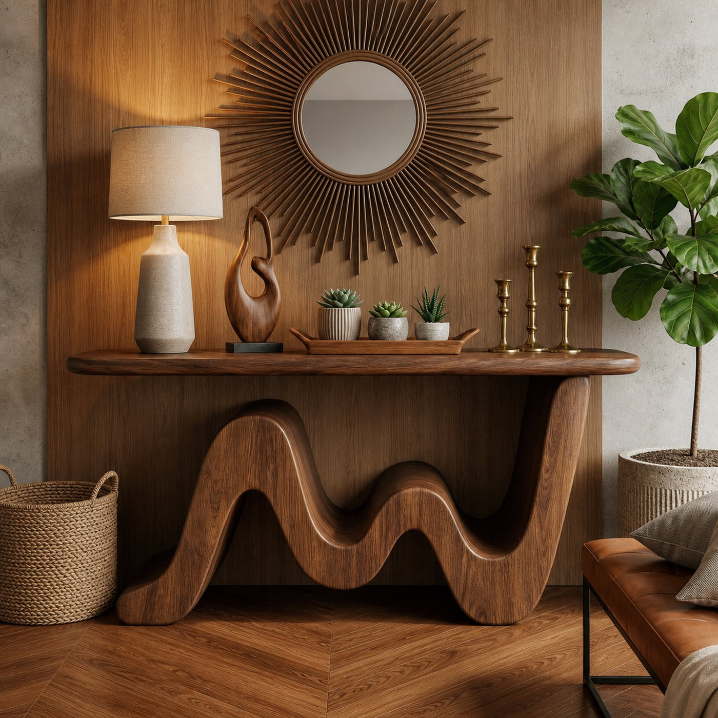 Wave Console Table Solid Wood Soft Curved Shape Living Room And Entryway - product view 7