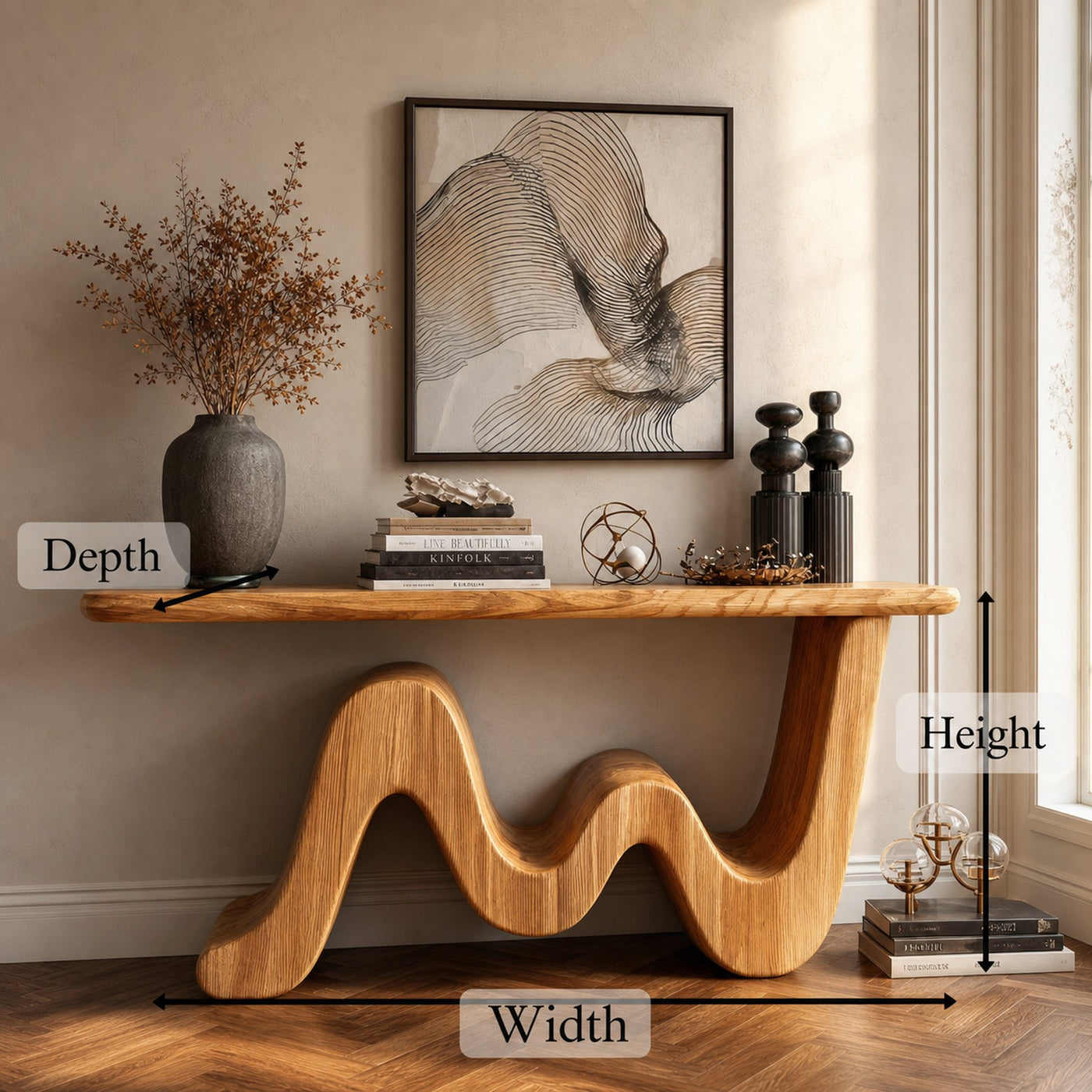 Wave Console Table Solid Wood Soft Curved Shape Living Room And Entryway - product view 8