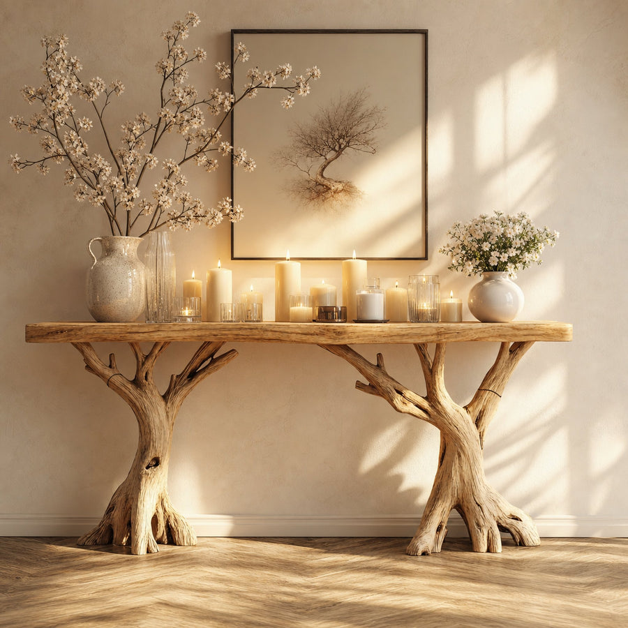 Wood Entryway Console Table Christmas Decor