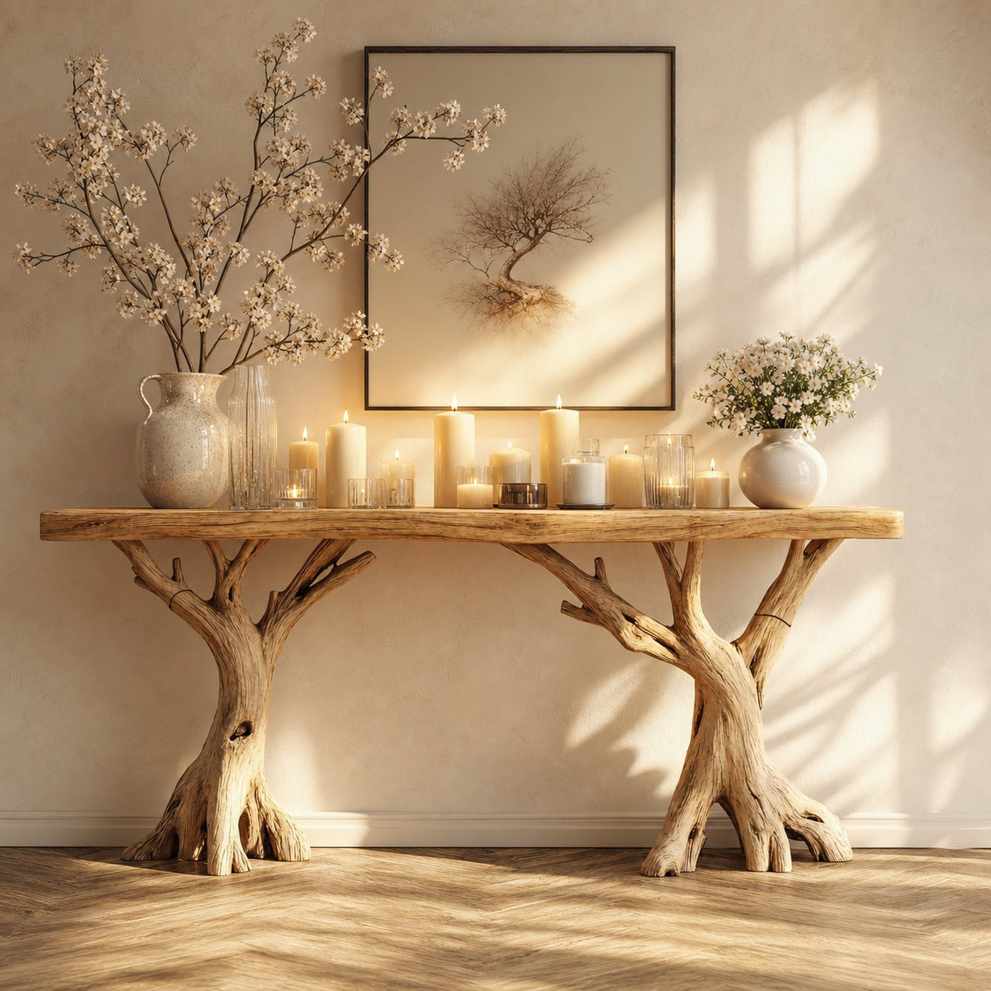 Wood Entryway Console Table Christmas Decor