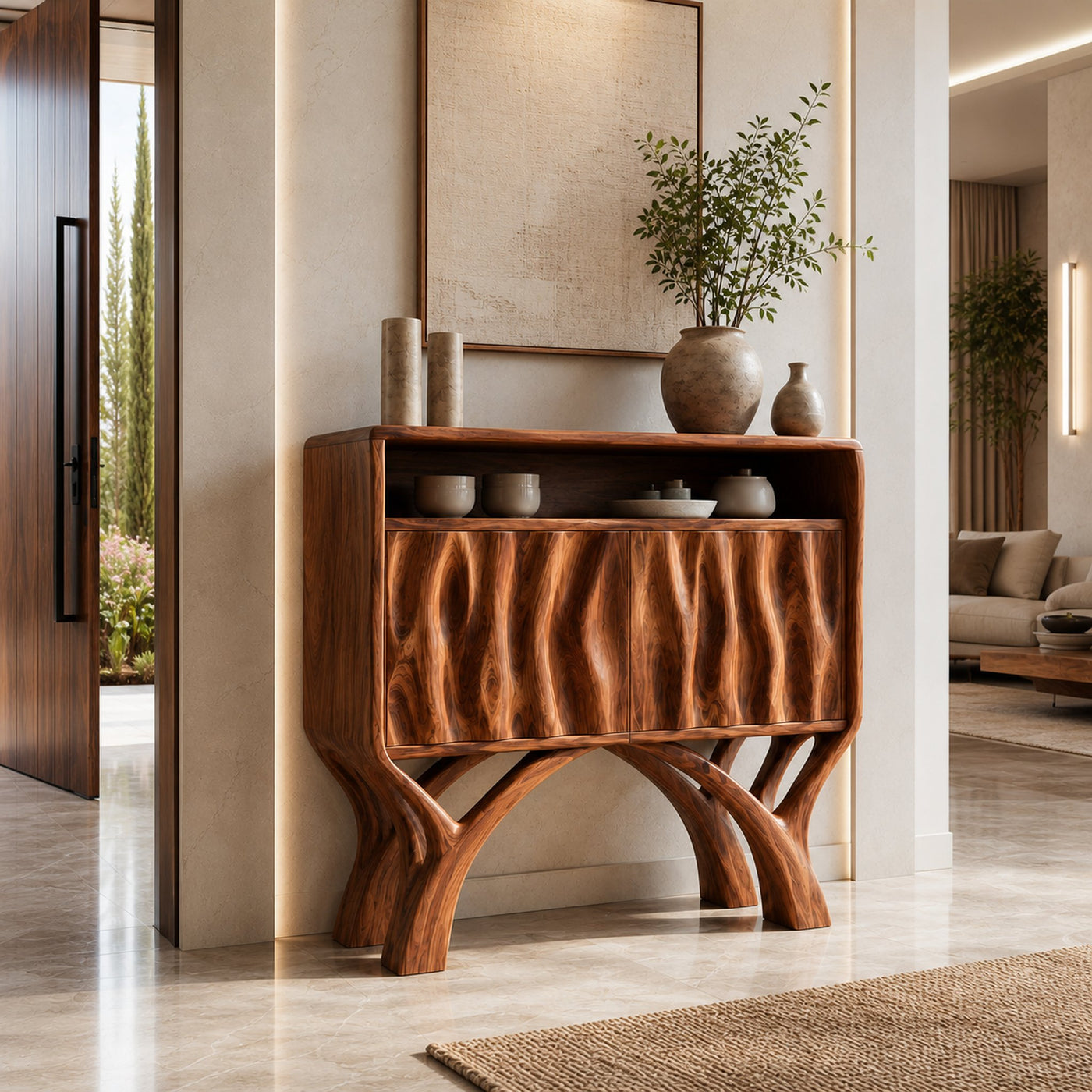 Wooden Console Table With Classic Carved Front For Modern Home