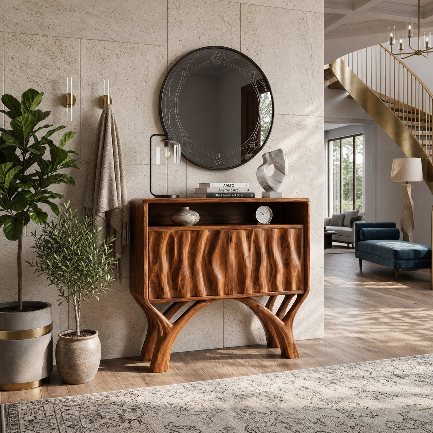 Wooden Console Table With Classic Carved Front For Modern Home - product view 6