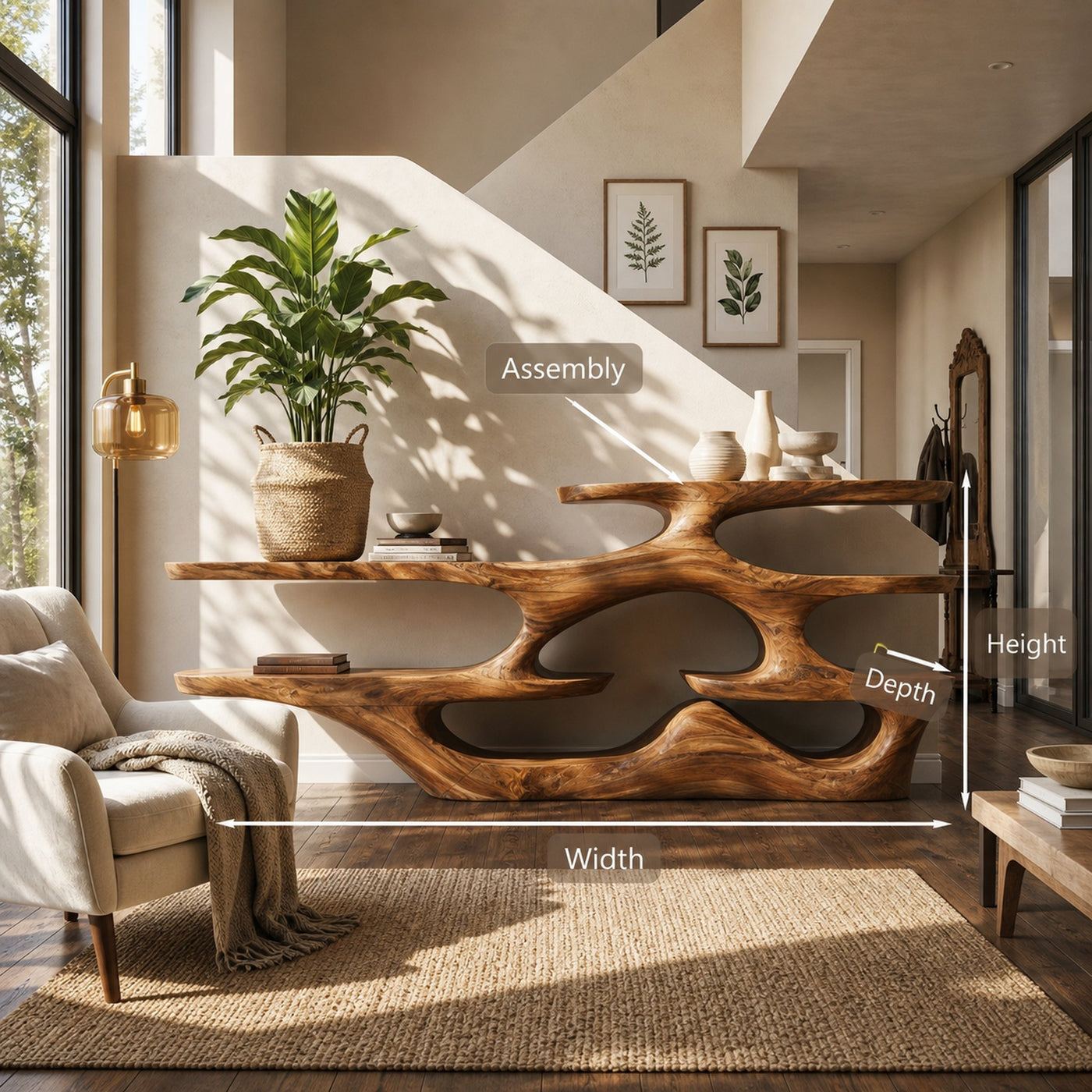 Wooden Console Table With Multi Level Shelves For Living Room - product view 7