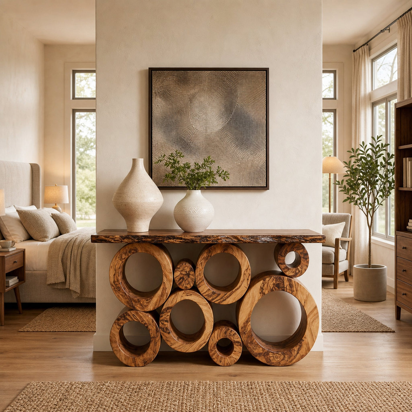 Wooden Console Table With Multiple Round Blocks Base For Hallway - product view 6