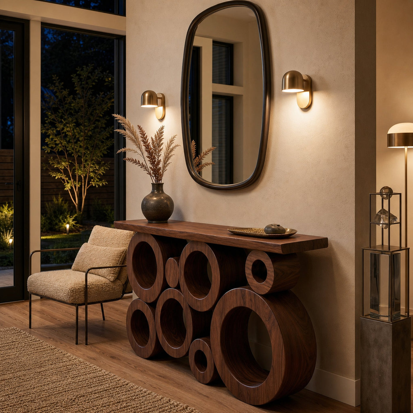 Wooden Console Table With Multiple Round Blocks Base For Hallway - product view 7