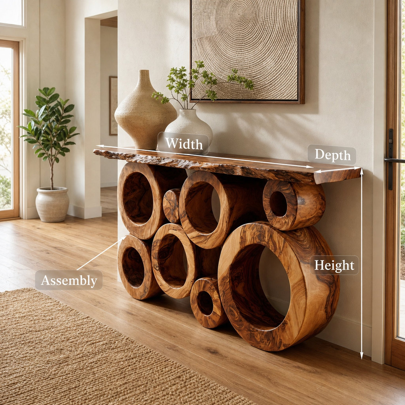 Wooden Console Table With Multiple Round Blocks Base For Hallway - product view 8