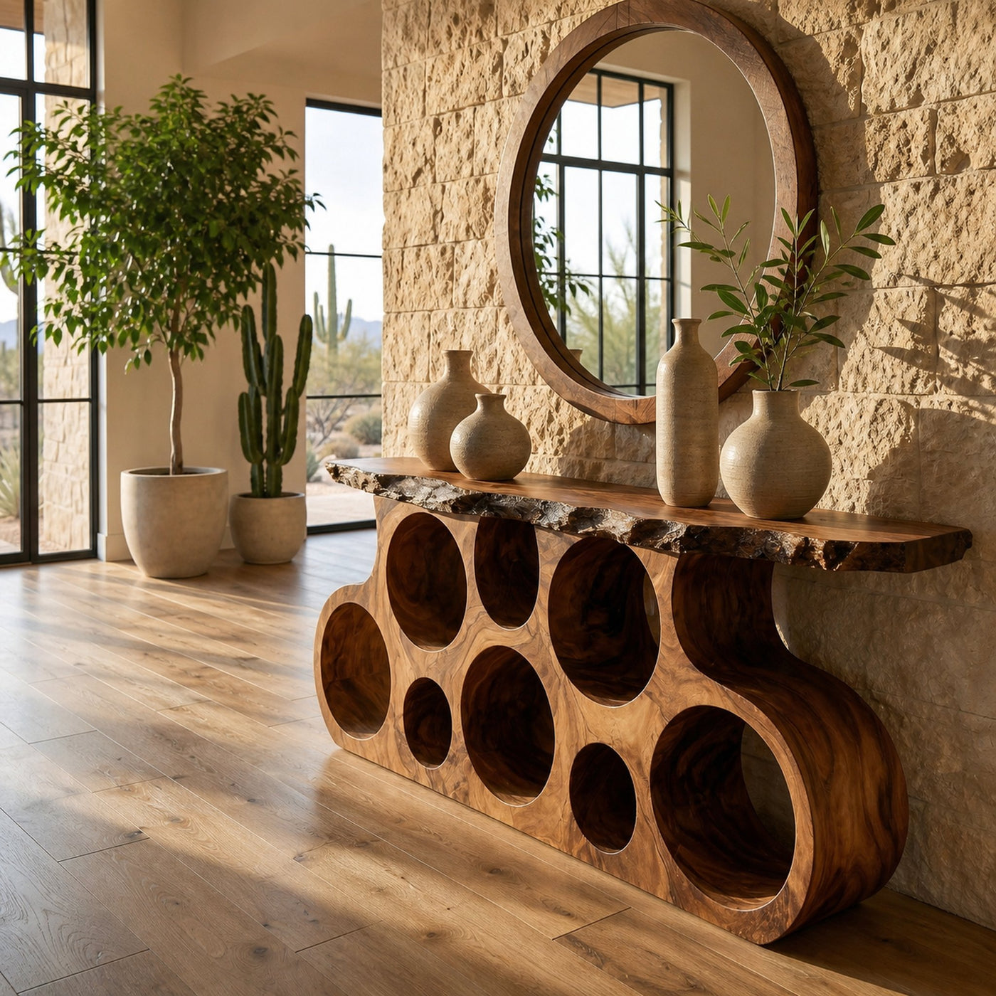 Wooden Console Table With Round Cutout Base For Living Decor - product view 6