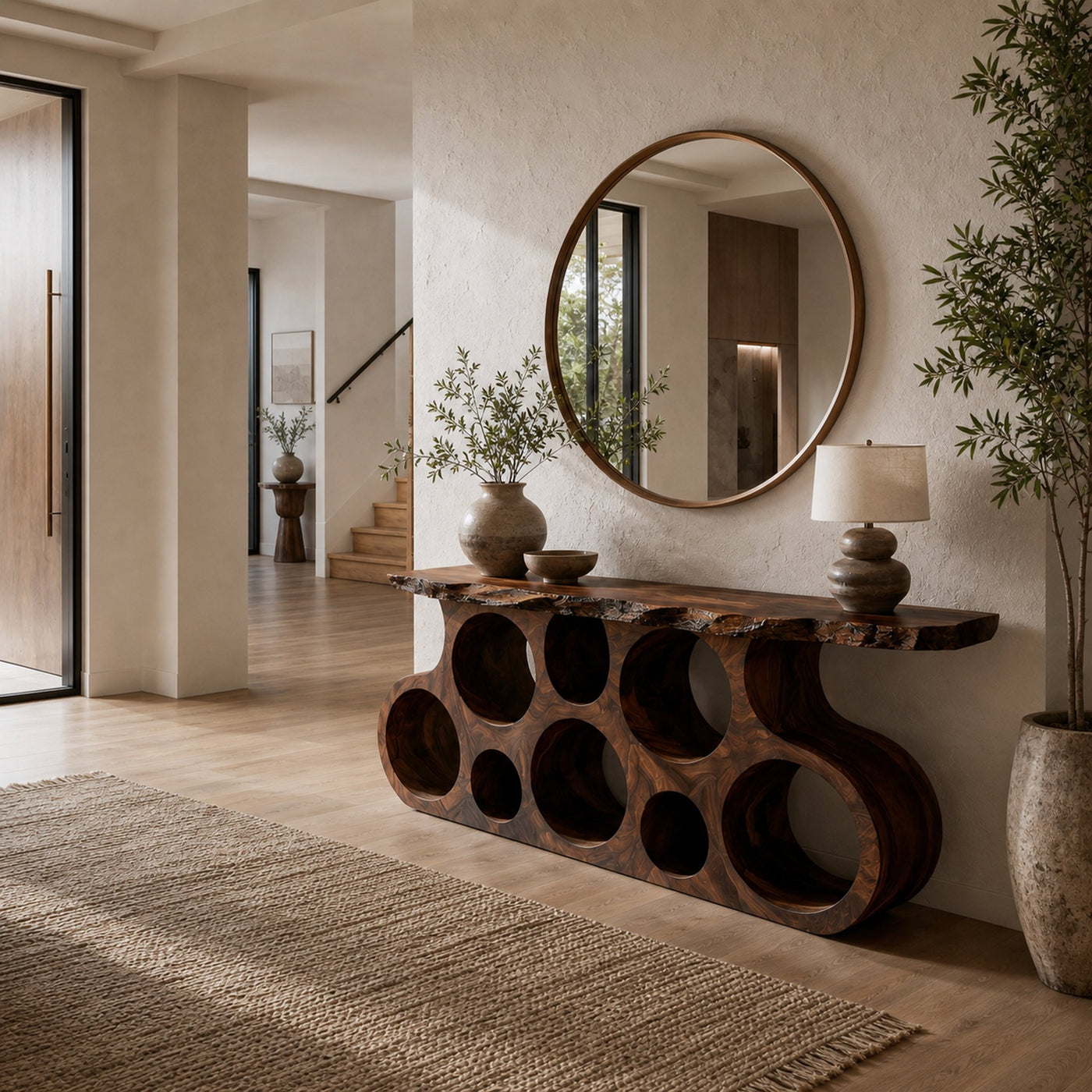 Wooden Console Table With Round Cutout Base For Living Decor - product view 7