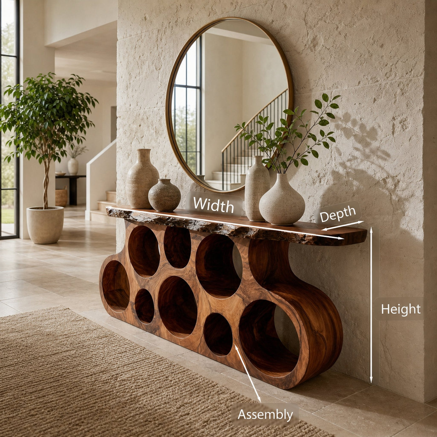 Wooden Console Table With Round Cutout Base For Living Decor - product view 8