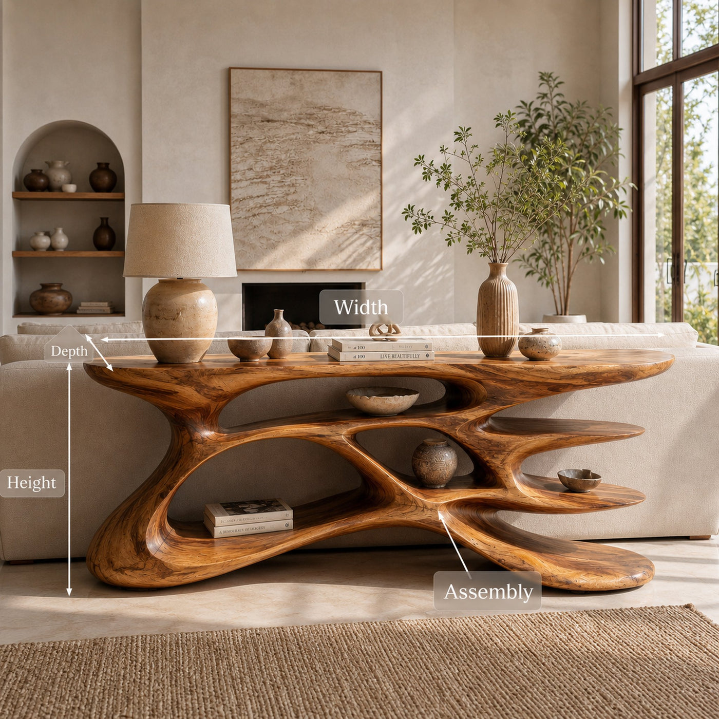 Wooden Console Table With Sculptural Form For Living Statement - product view 8