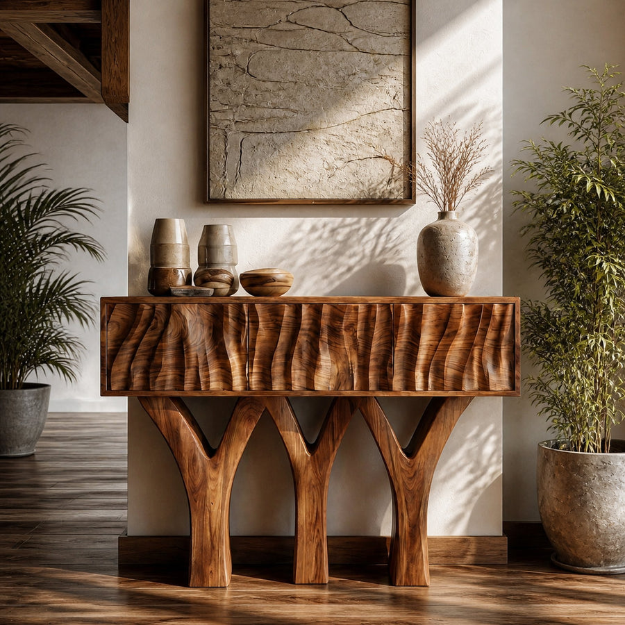 Wooden Console Table With Three Y-shaped Base For Home Decor
