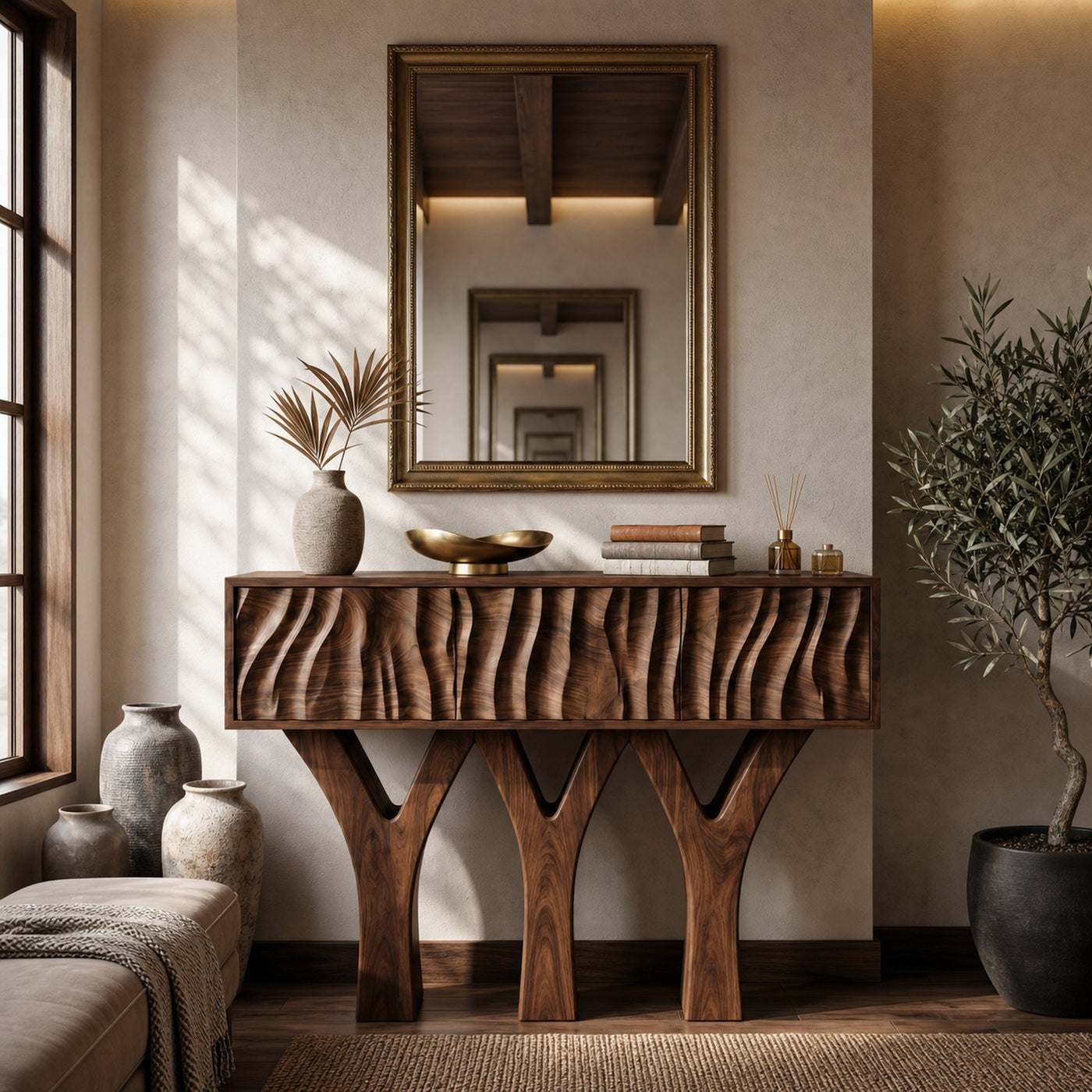 Wooden Console Table With Three Y-shaped Base For Home Decor - product view 7