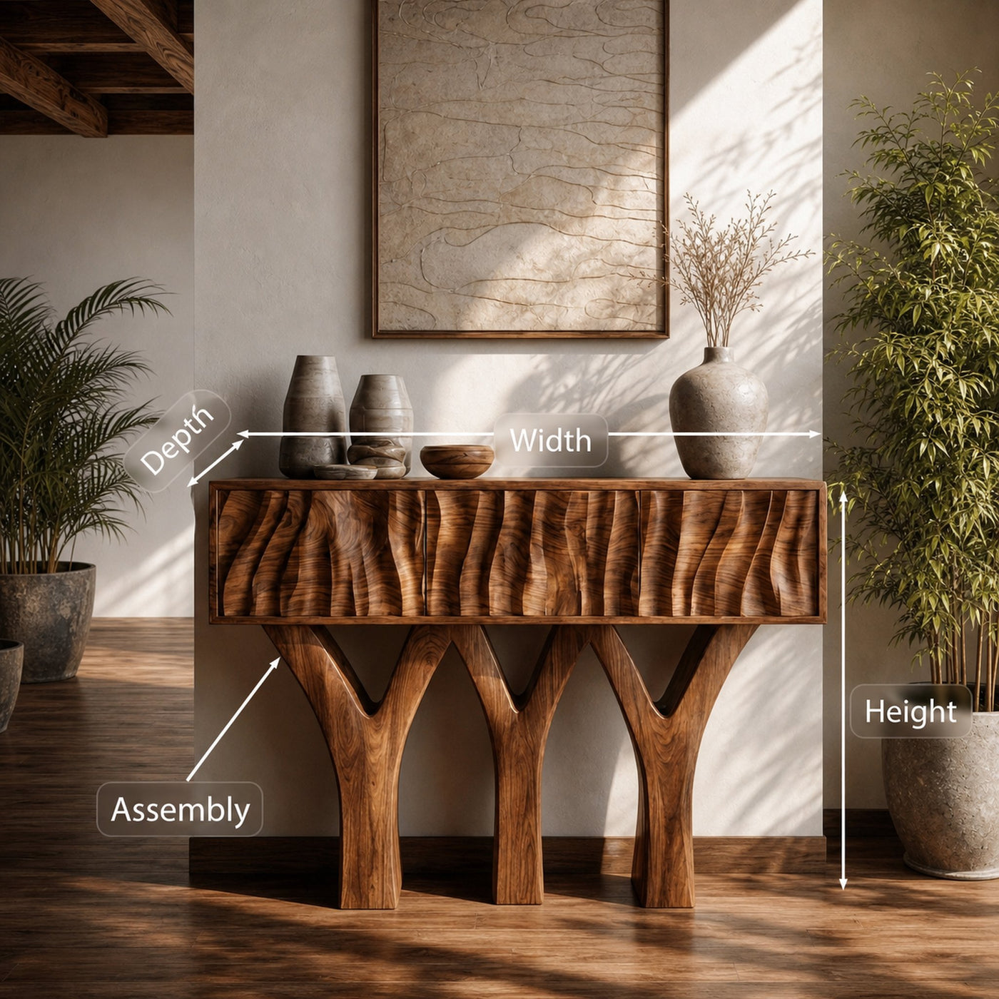 Wooden Console Table With Three Y-shaped Base For Home Decor - product view 8