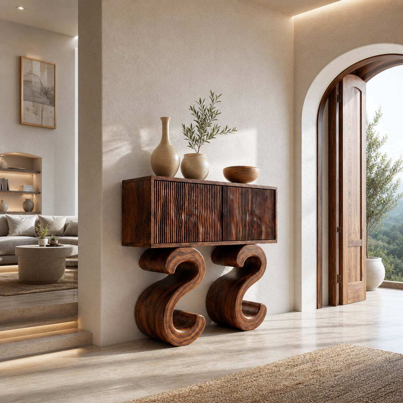 Wooden Console Table With Two S-shaped Base For Home Decor