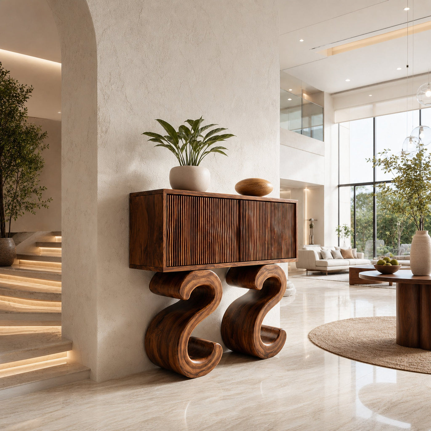 Wooden Console Table With Two S-shaped Base For Home Decor - product view 6