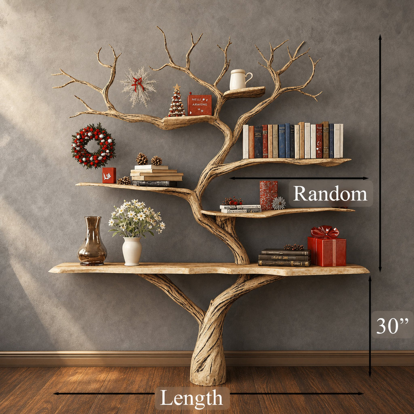 Wooden Rustic Console Table With Tree Bookshelf - product view 6