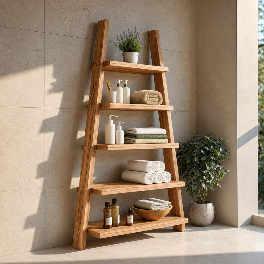 A-Frame Ladder Shelf With Open Tiers For Bathroom