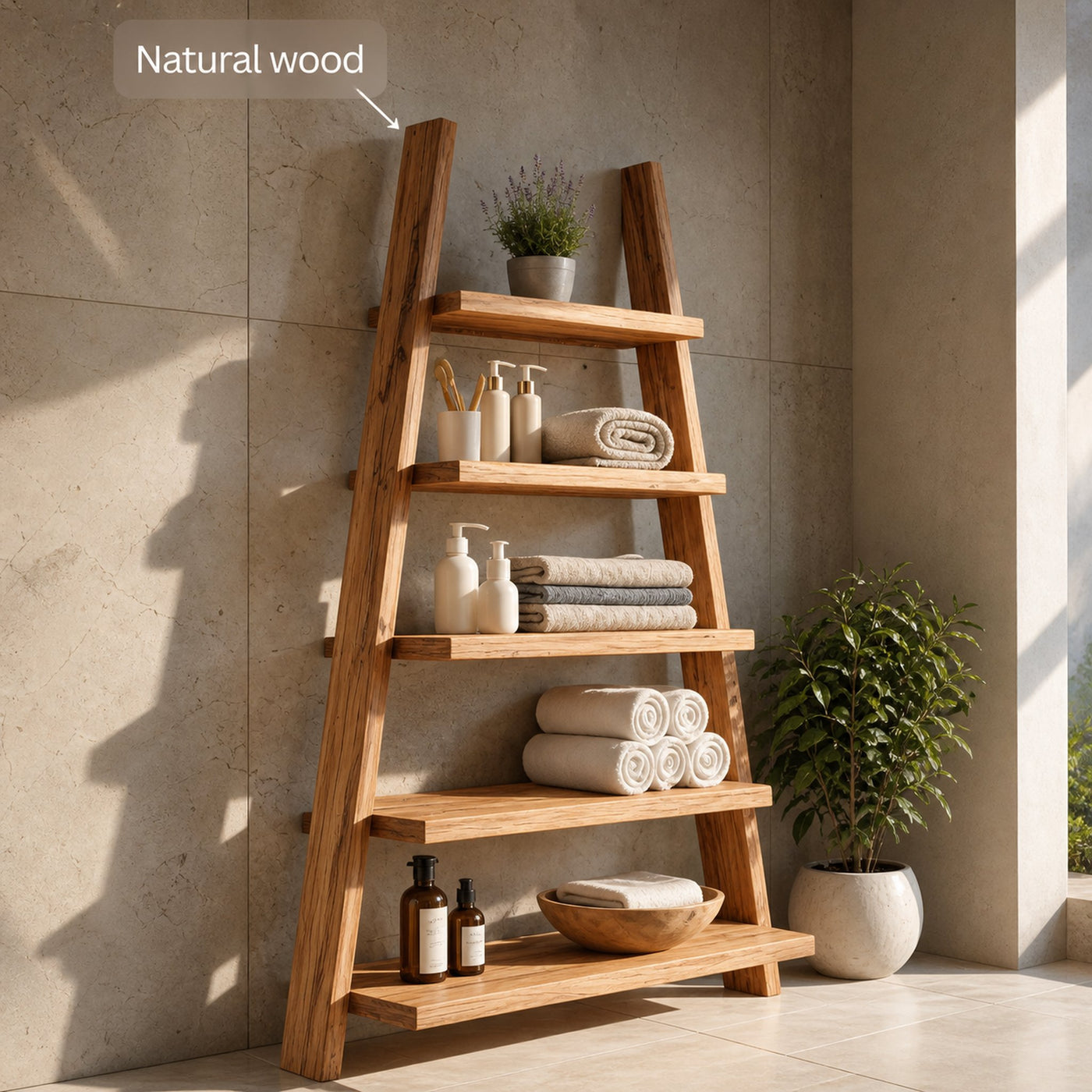 A-Frame Ladder Shelf With Open Tiers For Bathroom - product view 6