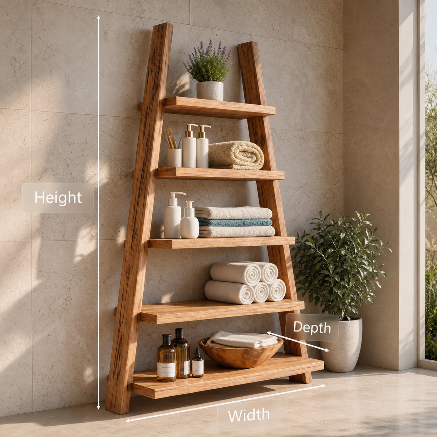 A-Frame Ladder Shelf With Open Tiers For Bathroom - product view 8