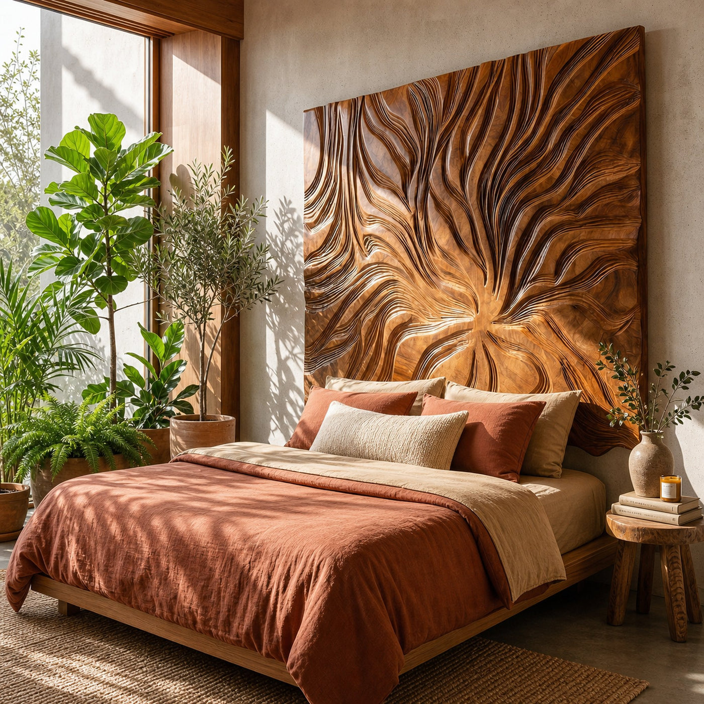 Abstract Flowing Grain Wood Headboard For Modern Minimalist Bedroom - product view 6