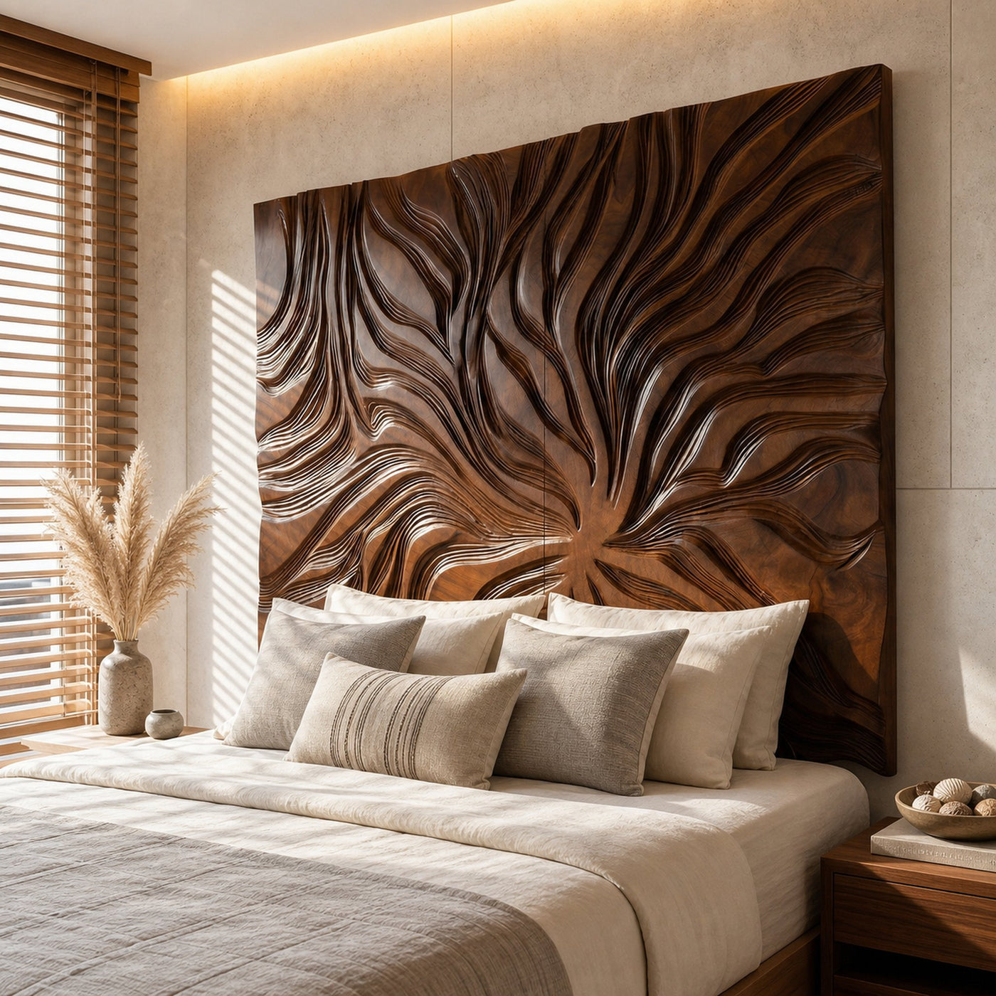Abstract Flowing Grain Wood Headboard For Modern Minimalist Bedroom - product view 7