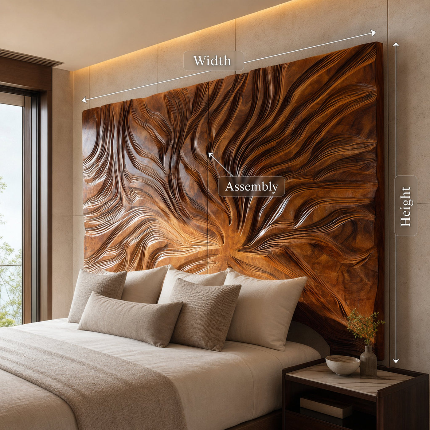 Abstract Flowing Grain Wood Headboard For Modern Minimalist Bedroom - product view 8