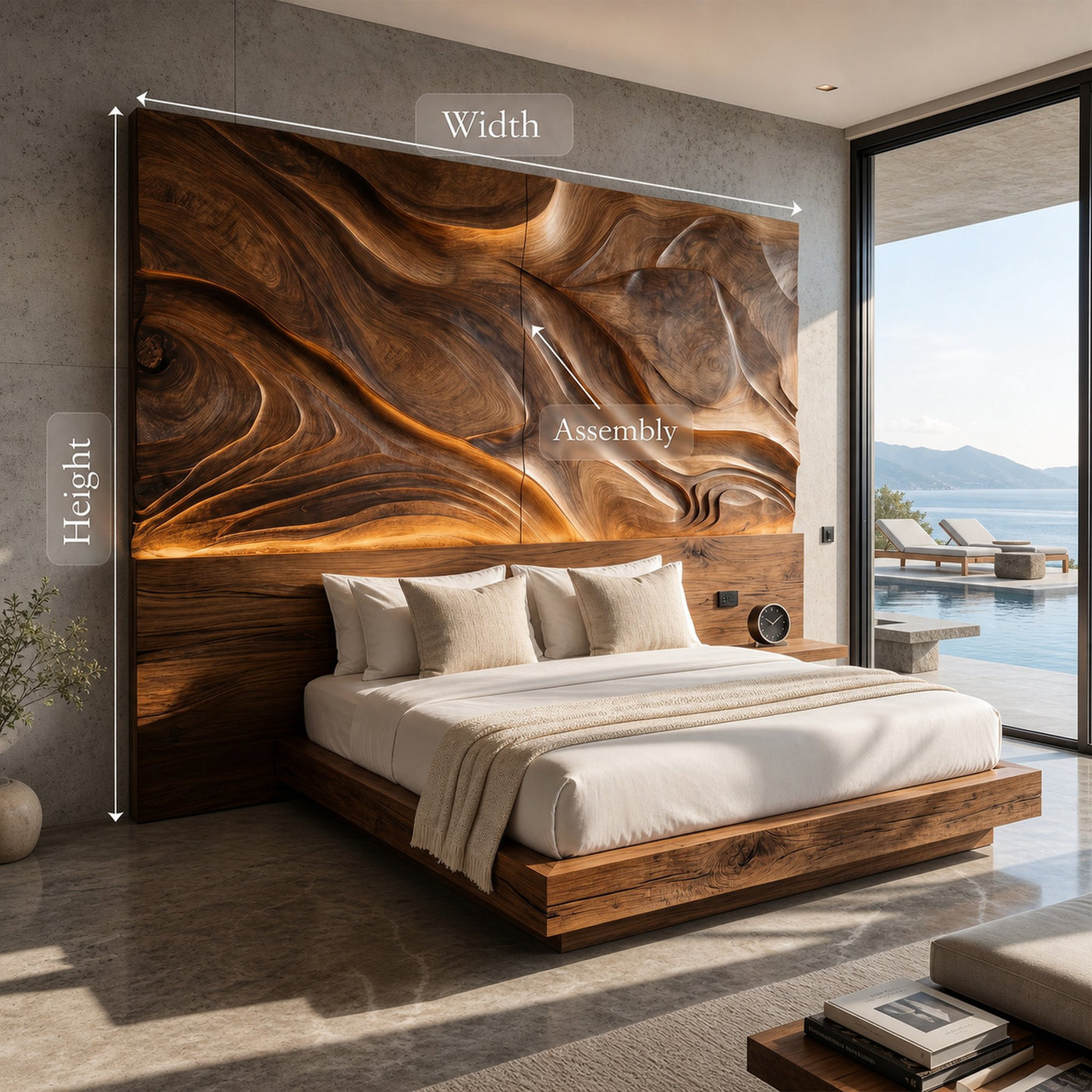 Abstract Flowing Wood Headboard For Luxury Coastal Villa Bedroom - product view 8