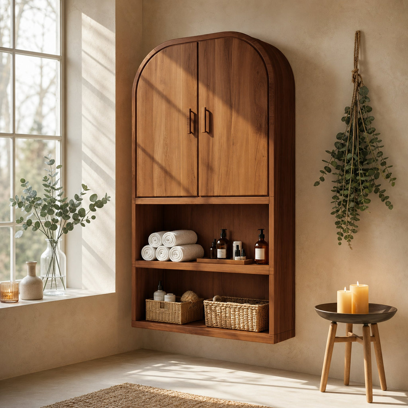 Arched Wall Cabinet With Open Shelves For Bathroom - product view 6