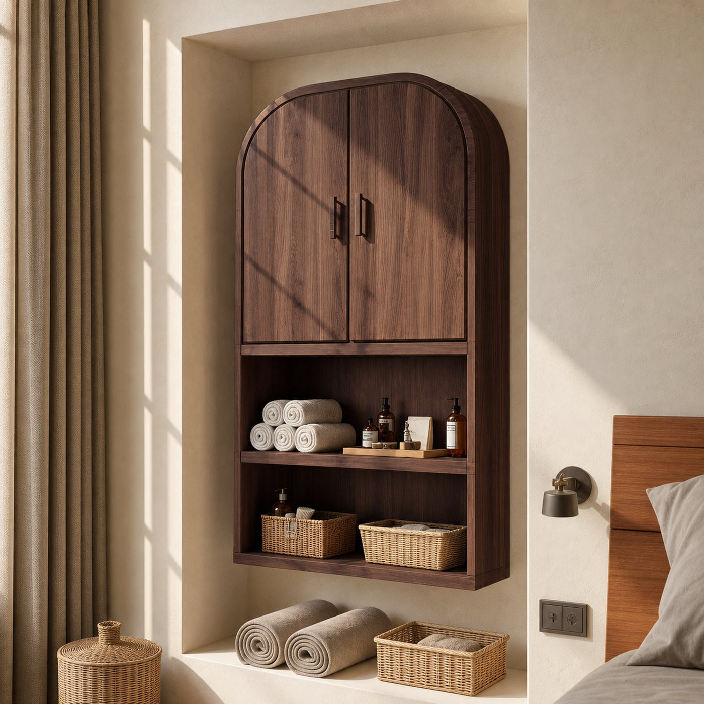 Arched Wall Cabinet With Open Shelves For Bathroom - product view 7