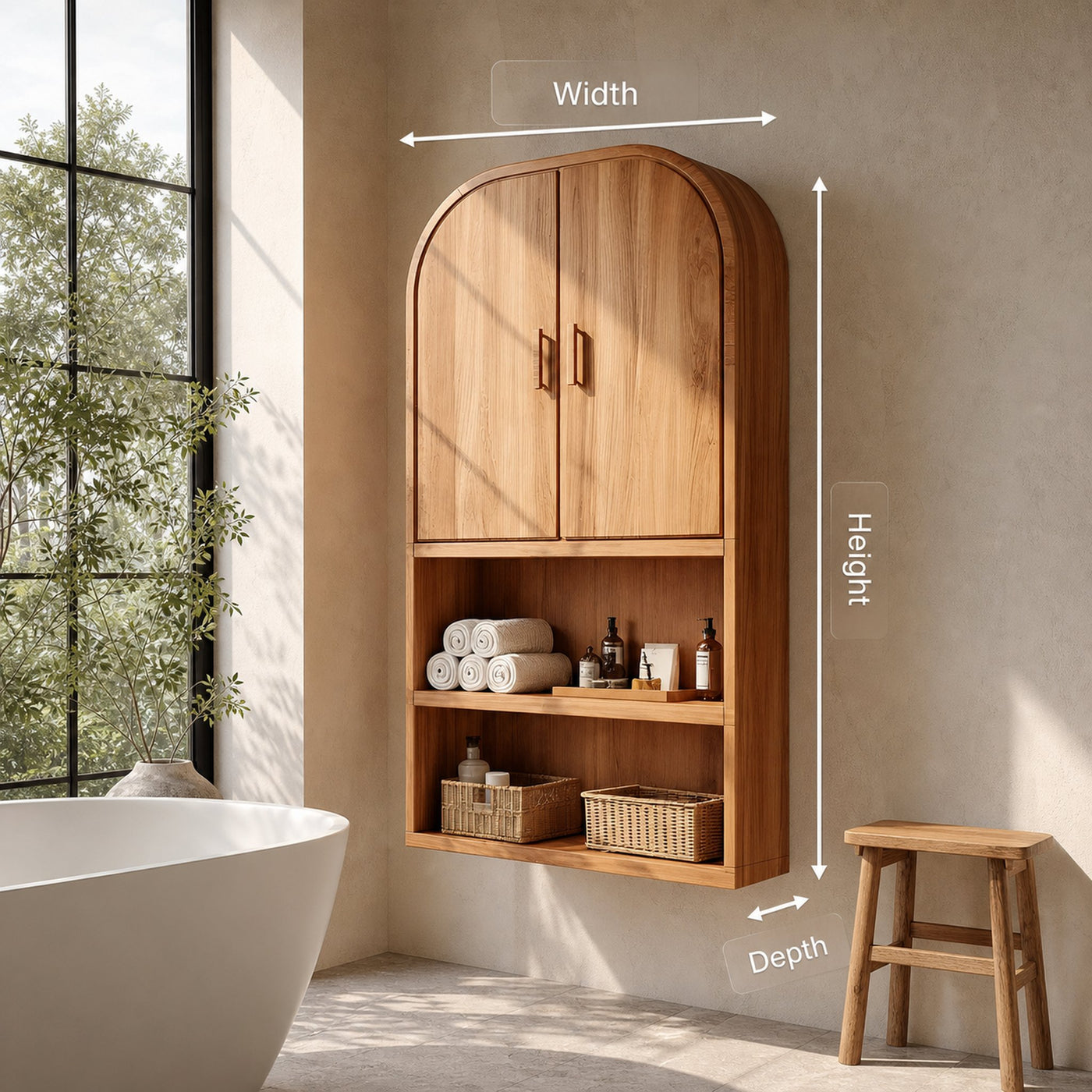 Arched Wall Cabinet With Open Shelves For Bathroom - product view 8