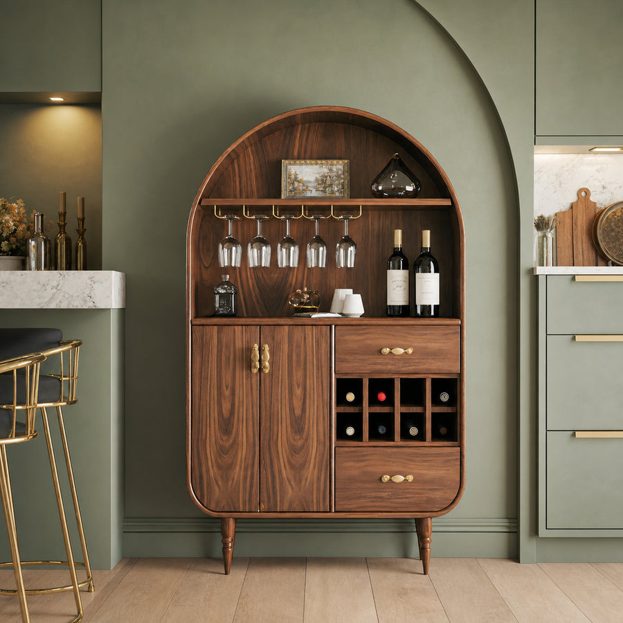 Arched Wine Cabinet With Storage For Dining Room