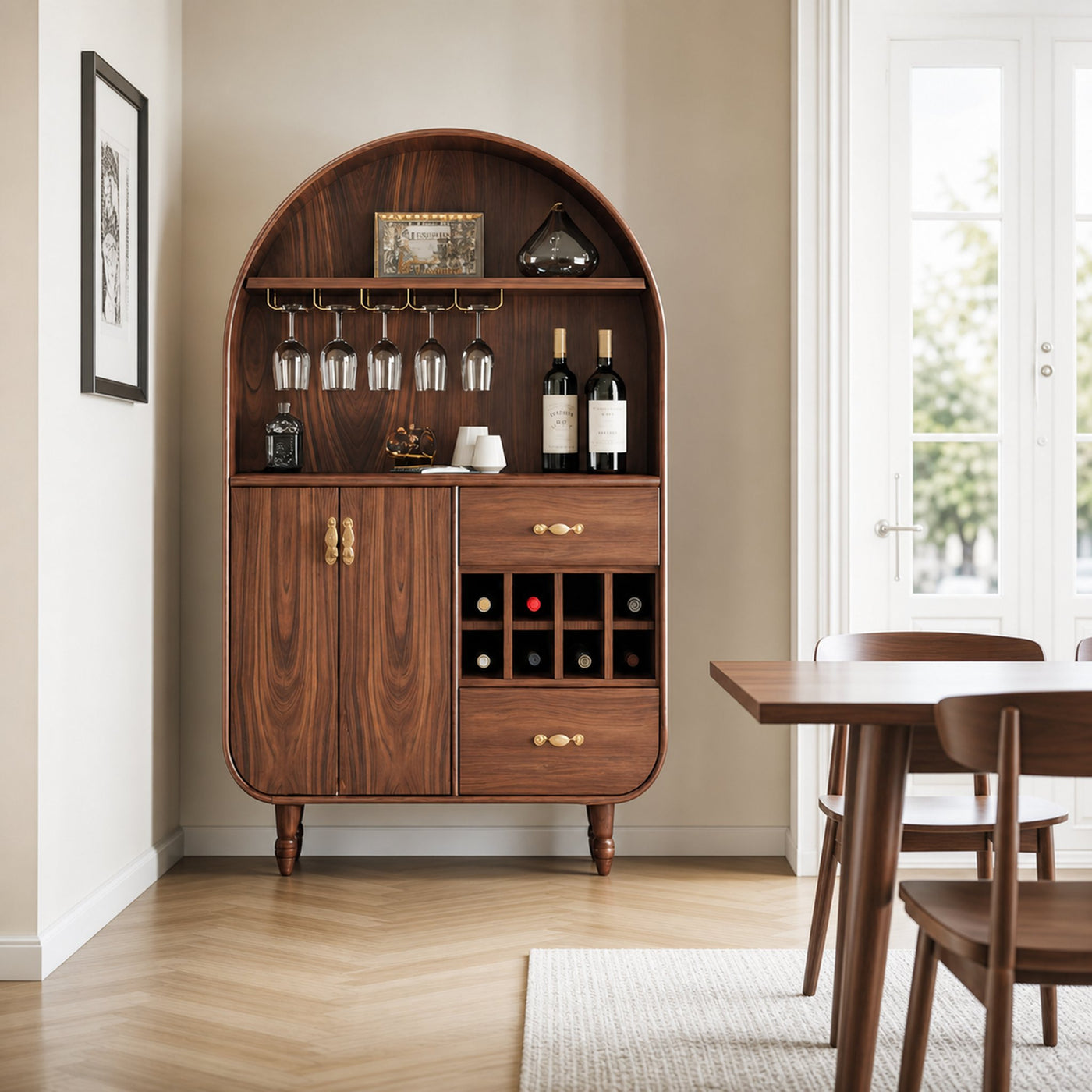 Arched Wine Cabinet With Storage For Dining Room - product view 6