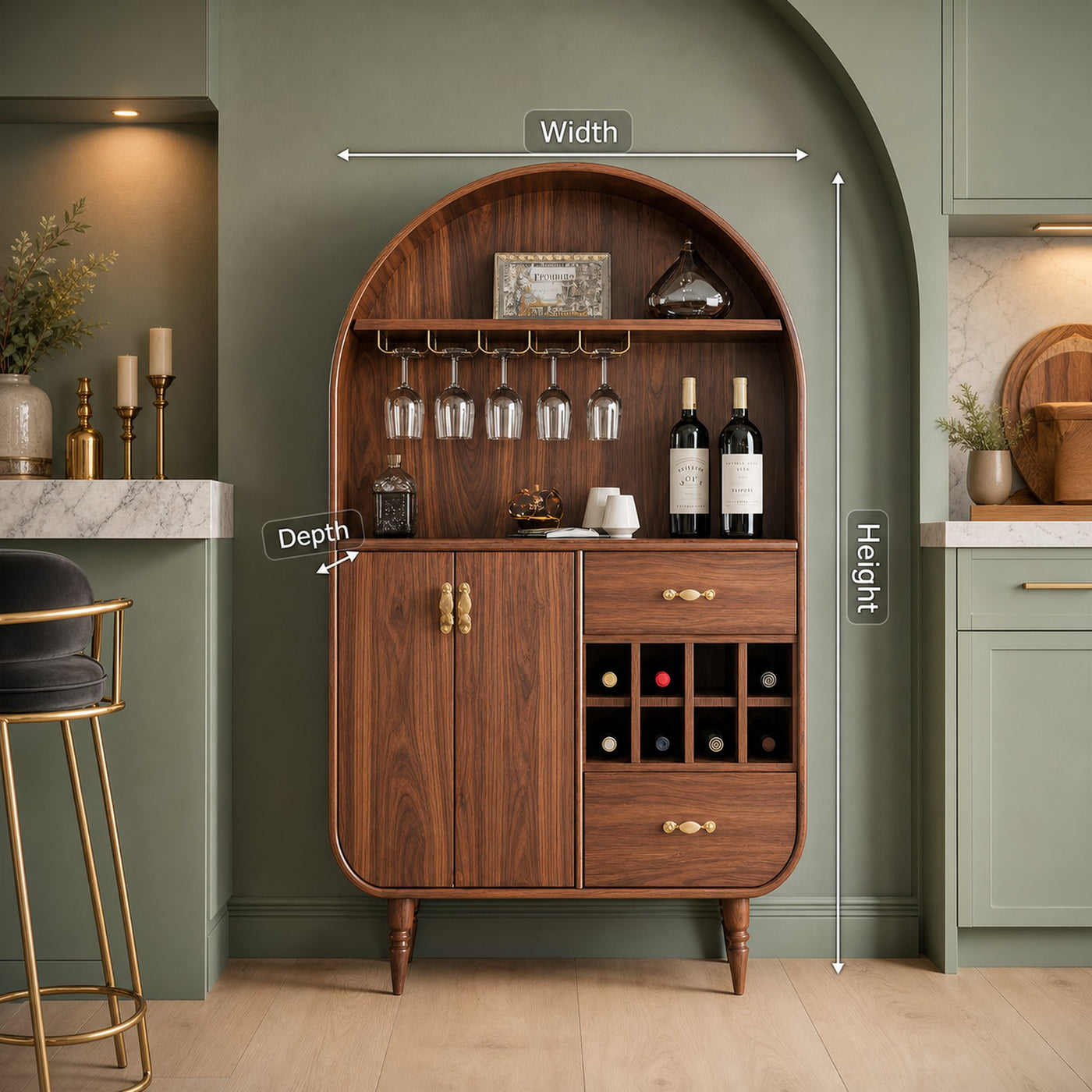 Arched Wine Cabinet With Storage For Dining Room - product view 8