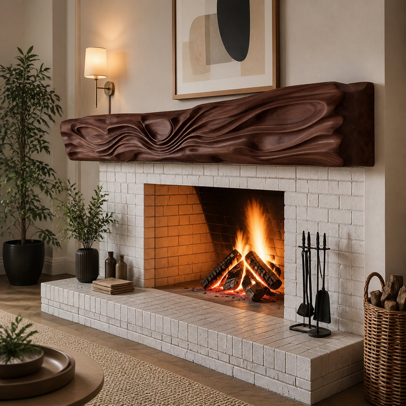 Artistic Fireplace Mantel With Wave Design For Living Room - product view 6