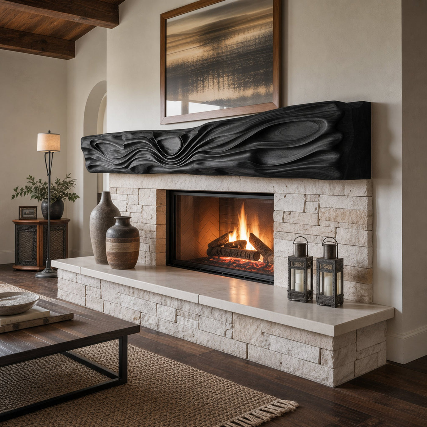Artistic Fireplace Mantel With Wave Design For Living Room - product view 7