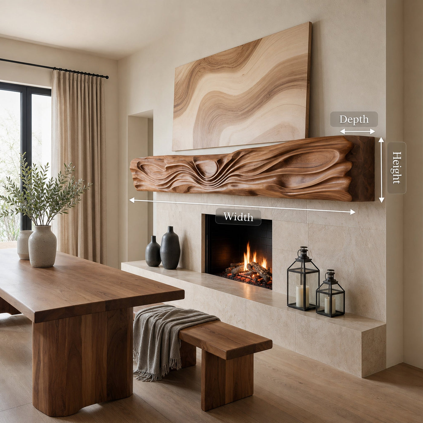 Artistic Fireplace Mantel With Wave Design For Living Room - product view 8