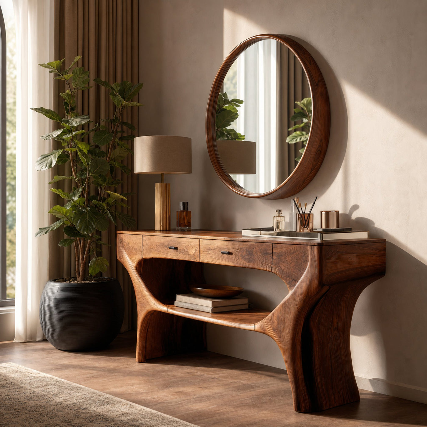 Artistic Handmade Vanity Table With Drawers For Bedroom