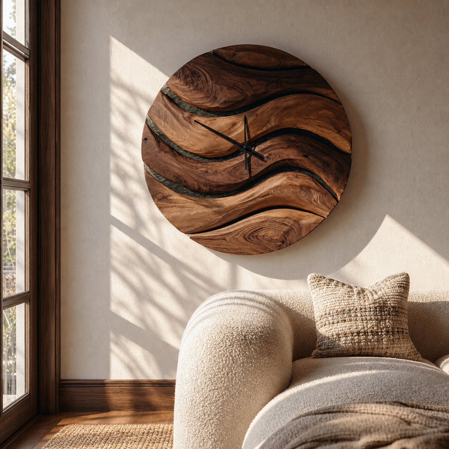 Artistic Minimal Wooden Wall Clock For Living Room Decor