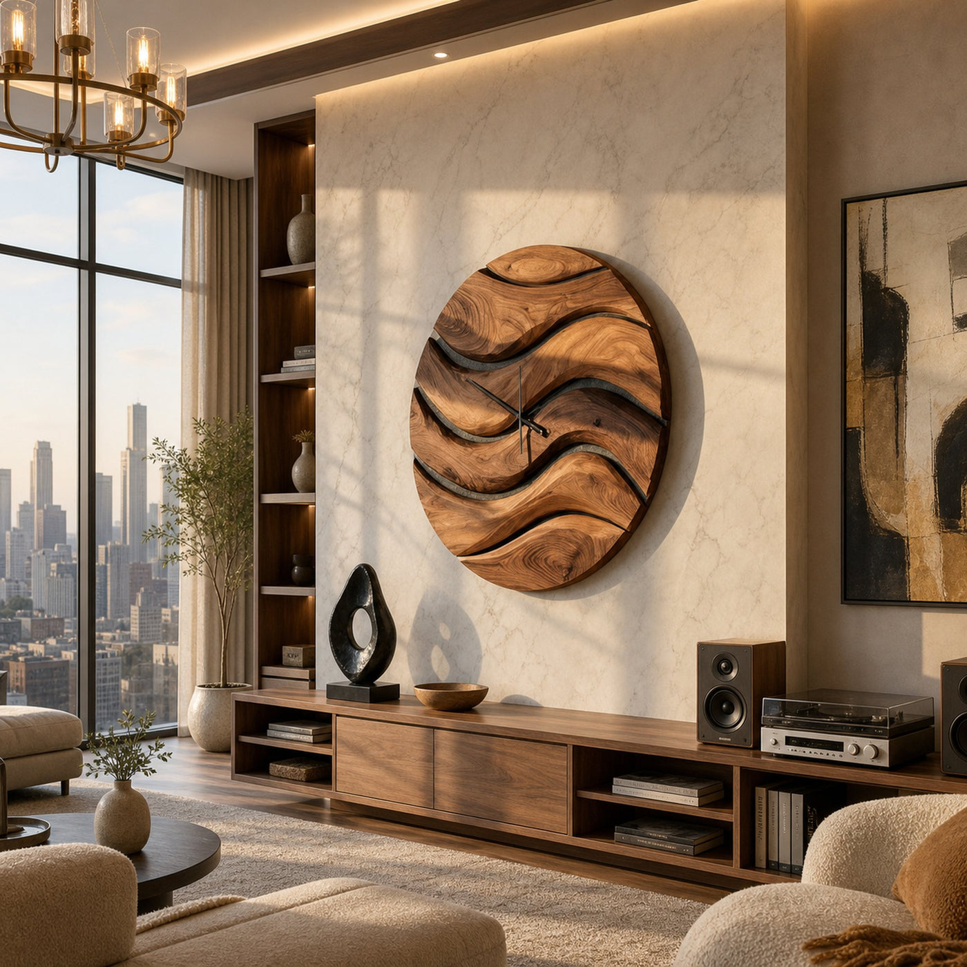 Artistic Minimal Wooden Wall Clock For Living Room Decor - product view 6