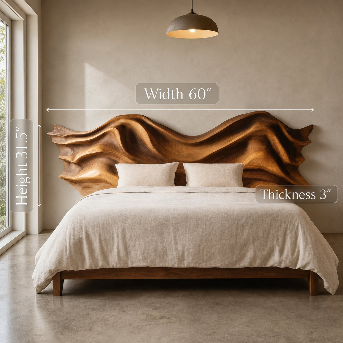 Artistic Sculptural Headboard With Wave Carving For Bedroom - product view 6