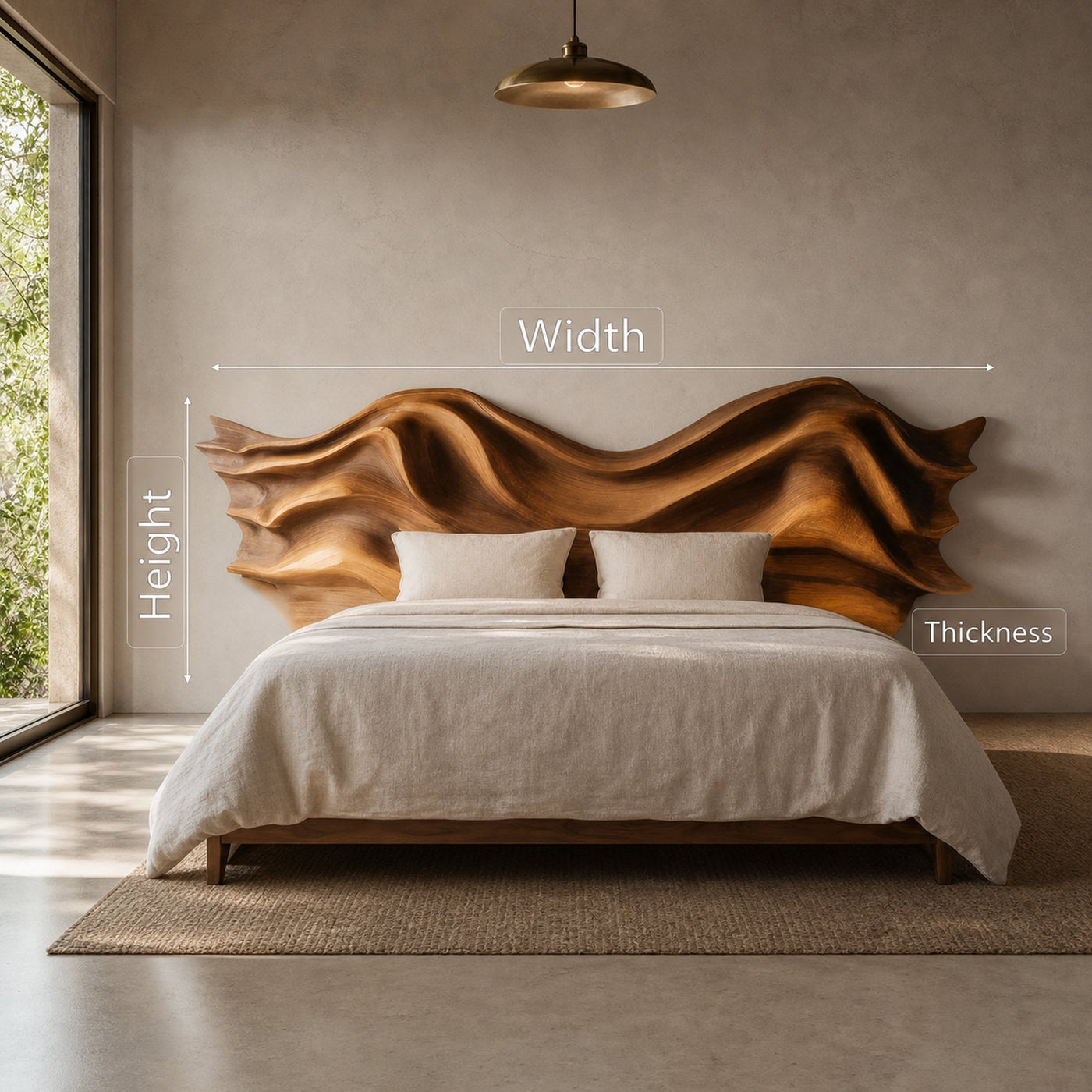Artistic Sculptural Headboard With Wave Carving For Bedroom - product view 7