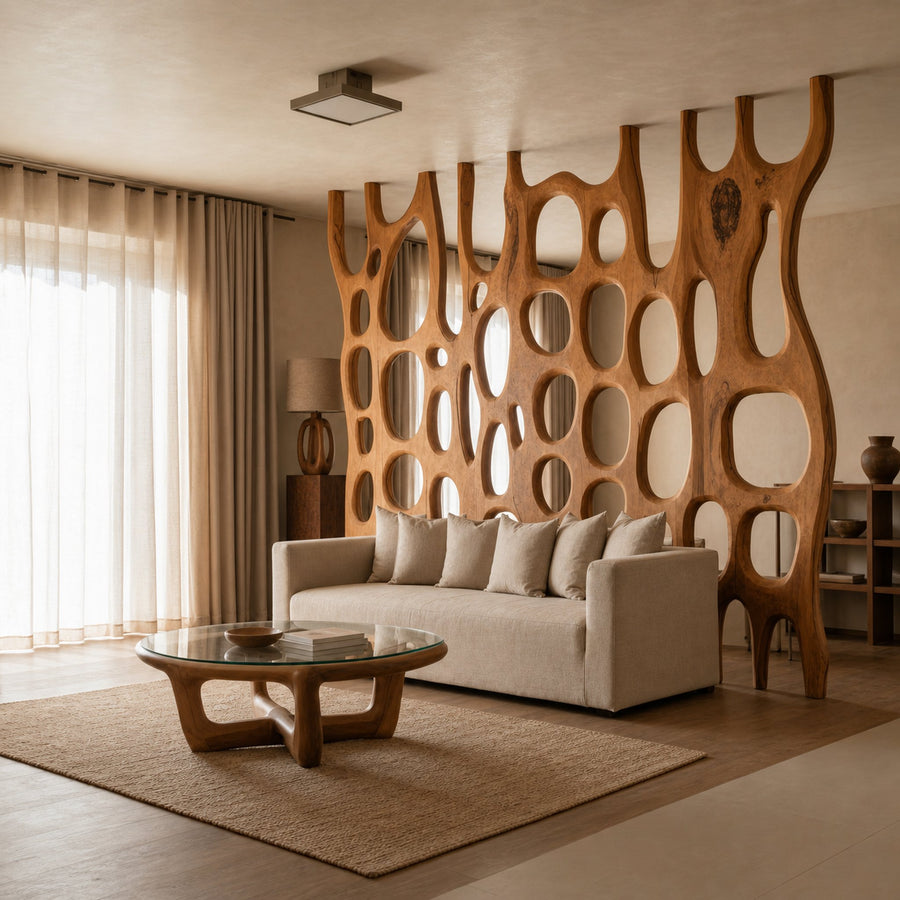 Artistic Sculptural Wood Room Divider For Living Room And Office
