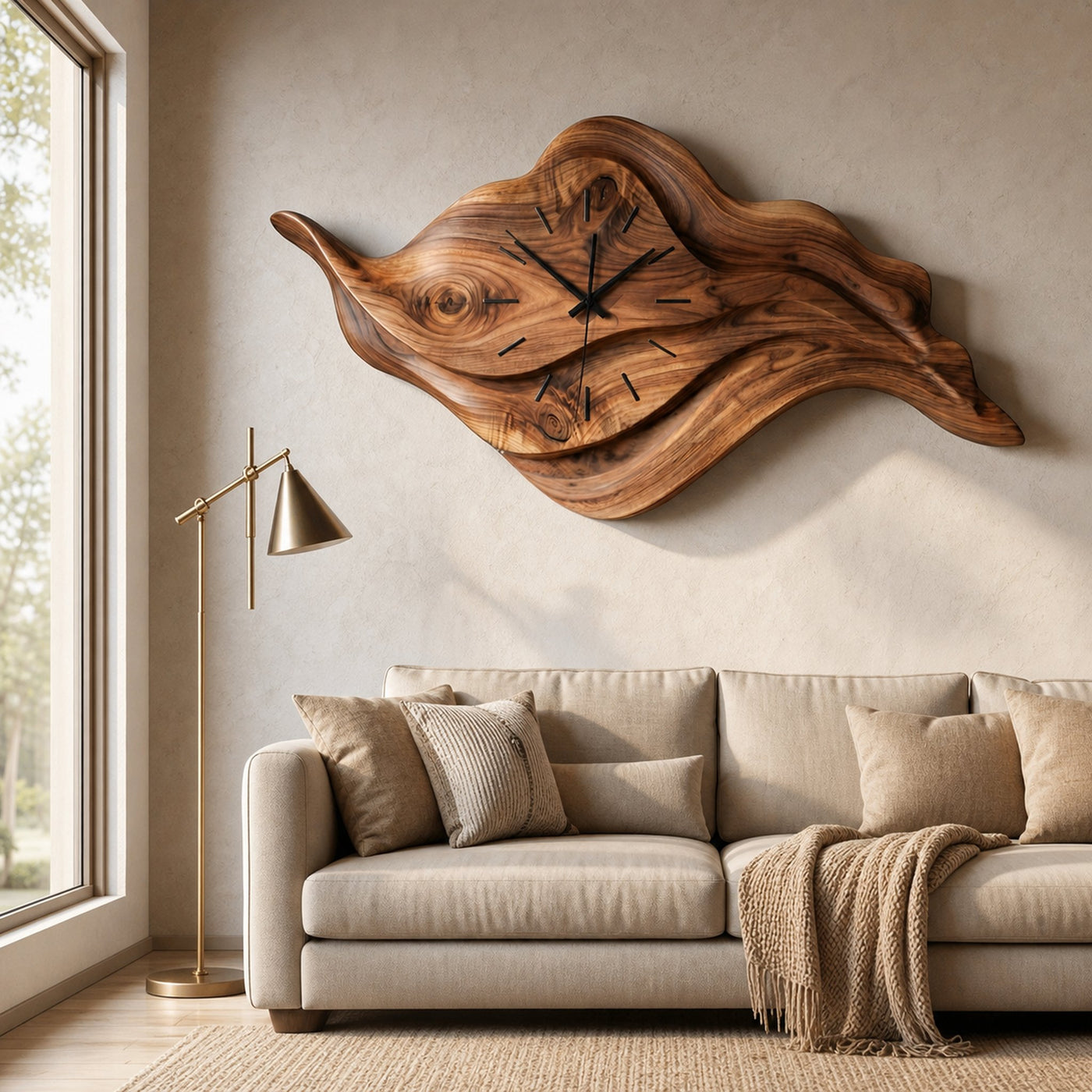 Artistic Sculptural Wooden Clock For Modern Home Office