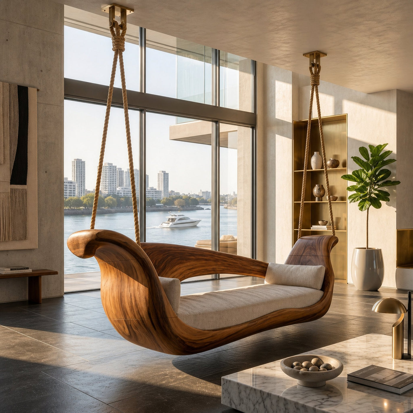 Artistic Sculptural Wooden Swing Bed Coastal Living Collection - product view 6