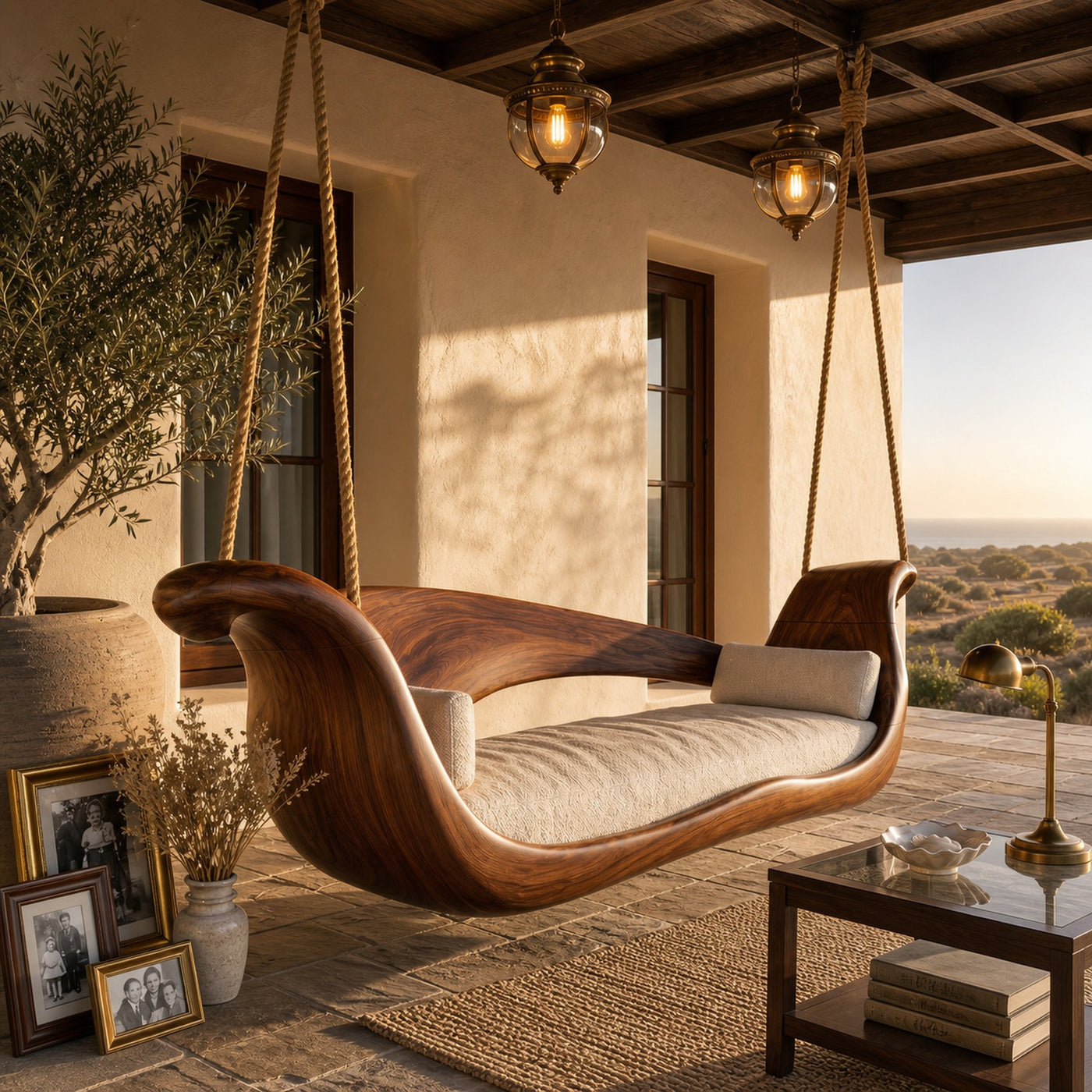 Artistic Sculptural Wooden Swing Bed Coastal Living Collection - product view 7