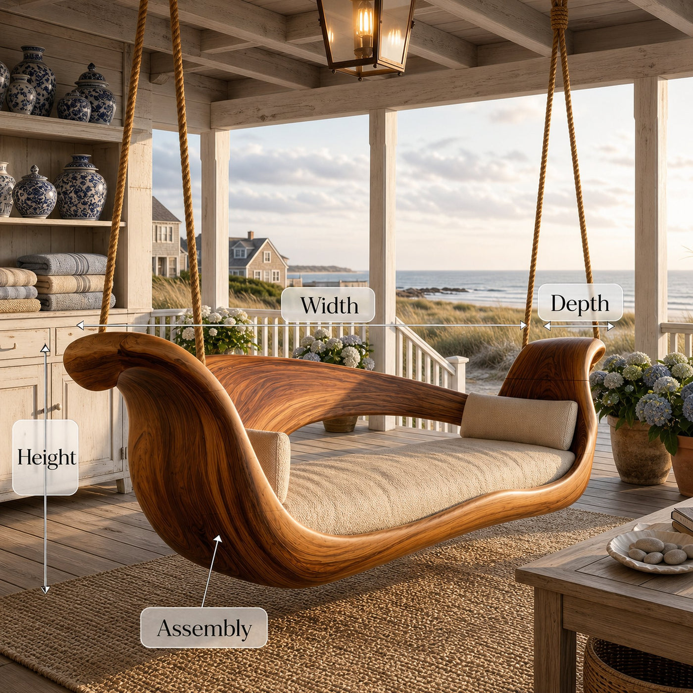 Artistic Sculptural Wooden Swing Bed Coastal Living Collection - product view 8
