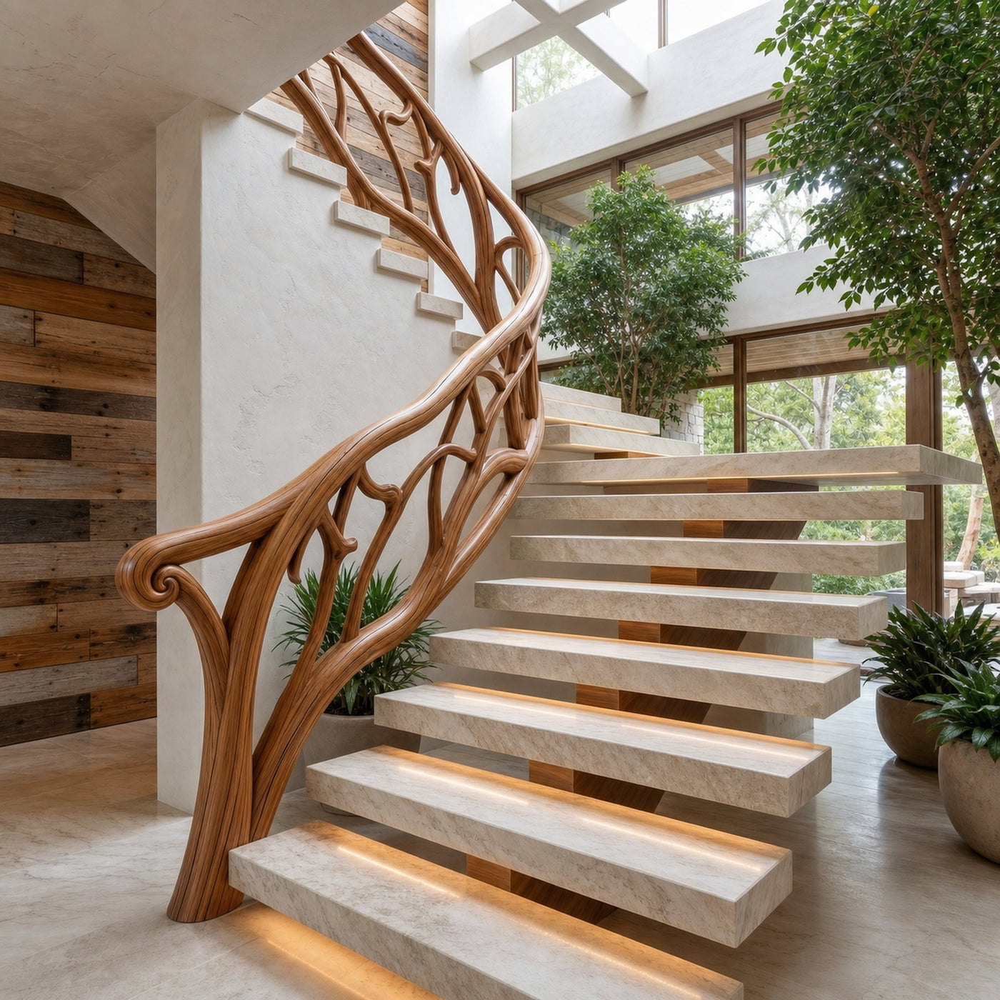 Artistic Tree Branch Stair Railing With Sculptural Wood Design For Interior Staircase - product view 6