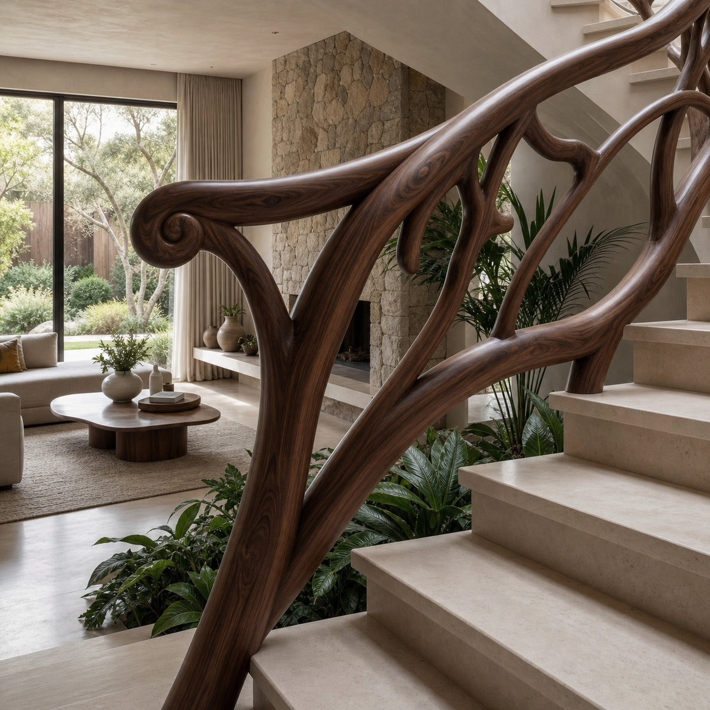 Artistic Tree Branch Stair Railing With Sculptural Wood Design For Interior Staircase - product view 7